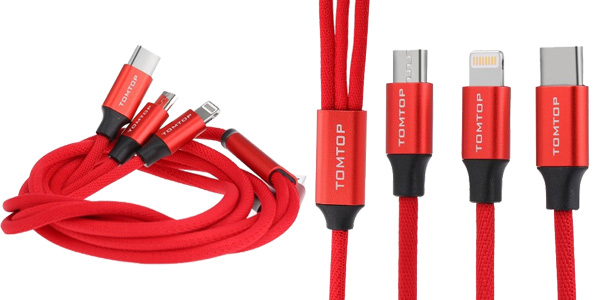 Cable de carga 3 en 1 microUSB + USB Tipo C + Lightning chollazo en TomTop