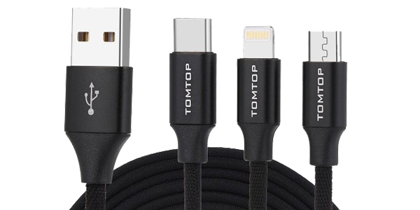 Cable de carga 3 en 1 microUSB + USB Tipo C + Lightning chollo en TomTop