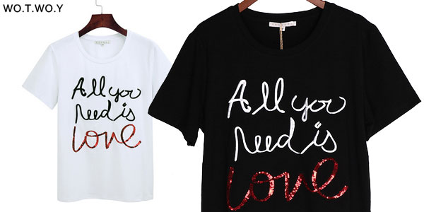 Camiseta de manga corta para mujer Wotwoy "All You need is Love" barata en Aliexpress
