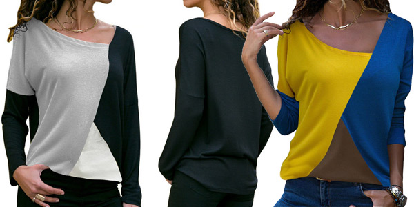 Camiseta manga larga con estampado patchwork para mujer barata en AliExpress