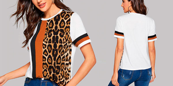 Camiseta Shein con estampado animal print para mujer barata