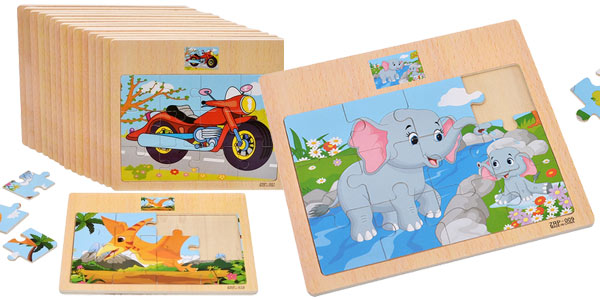 Mini puzzles de madera infantiles baratos en AliExpress