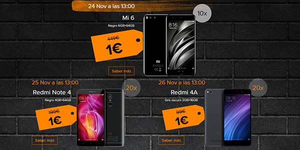 Smartphones Xiaomi por sólo 1€